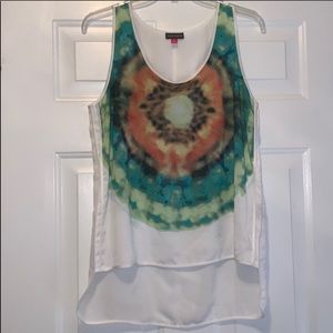 Vince Camuto Sleeveless Blouse Size S | Sheer Layered Tank | Abstract Print